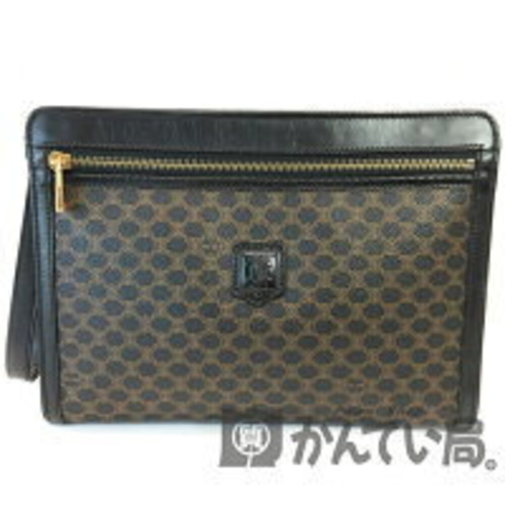 CELINE Macadam Shoulder Bag Black Brown Leather